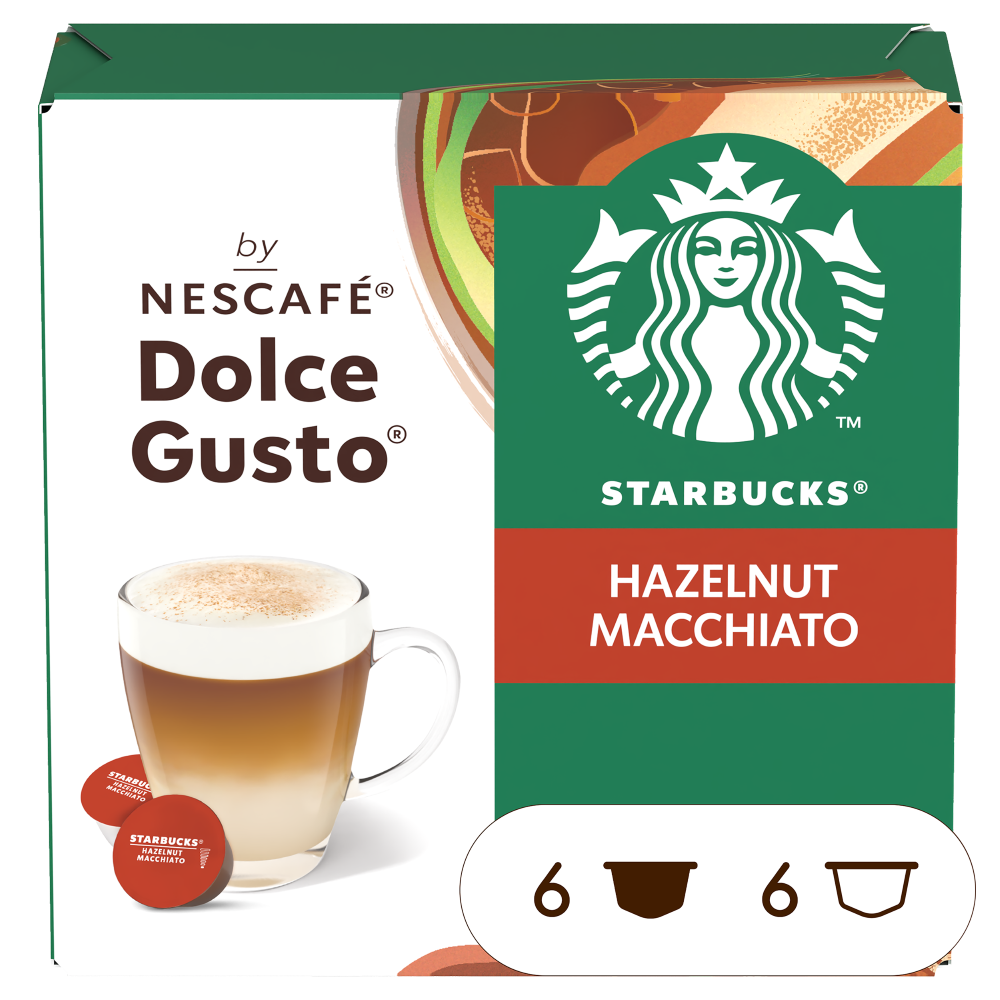 Pohľad spredu na škatuľku Starbucks® Hazelnut Macchiato Pohľad spredu na škatuľku Starbucks® Hazelnut Macchiato